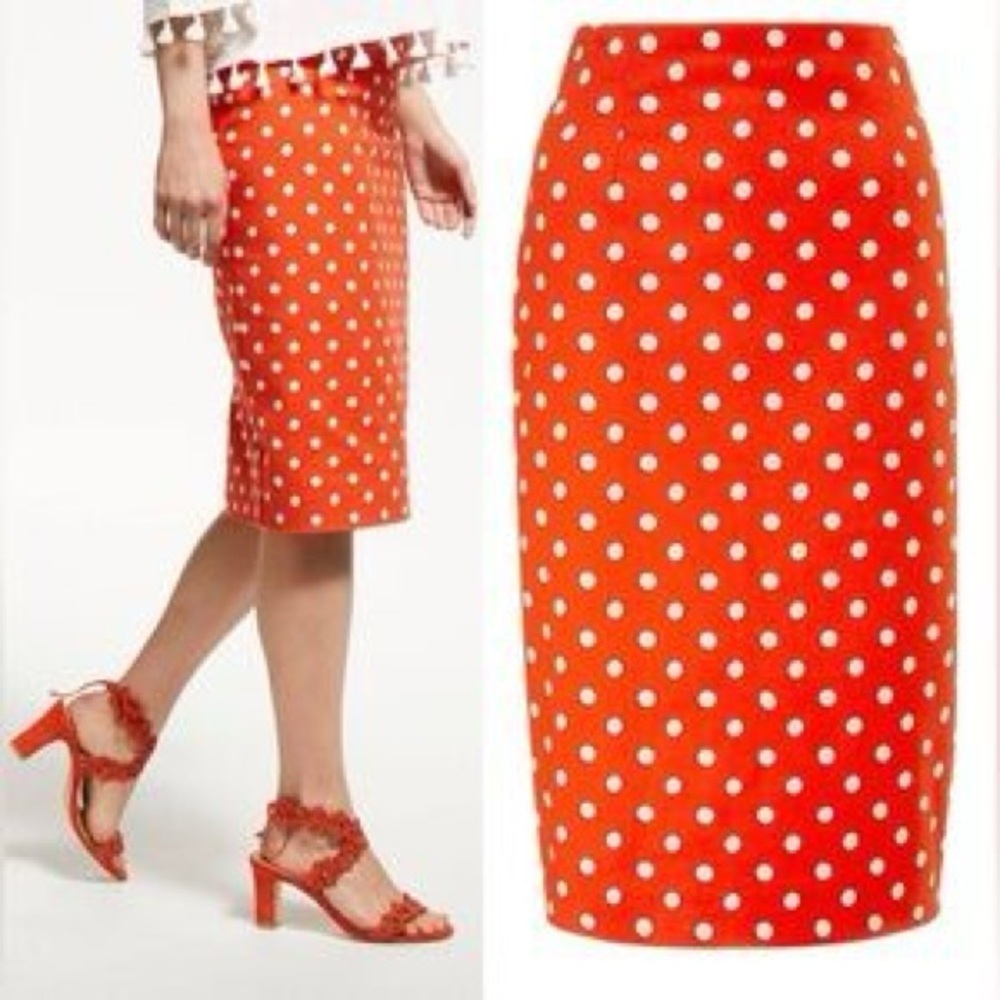 Boden Richmond Pencil Skirt Orange w/polka dots size 4R - Picture 2 of 10